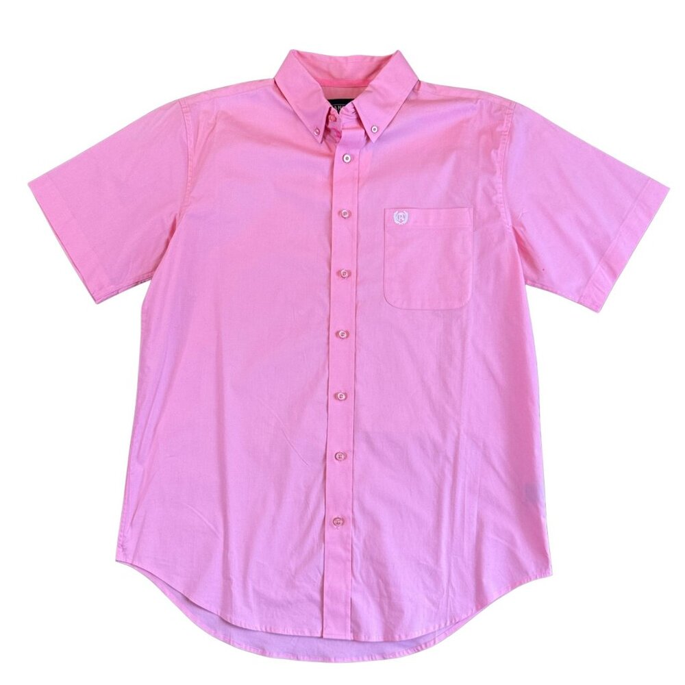 NEW Panhandle Select Pink Button Down Short Sleeve Western Shirt Men's Large